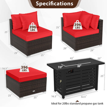 Costway 5-Piece Outdoor Rattan Sofa Set w/ 60000 BTU Fire Pit Table 30158206 New