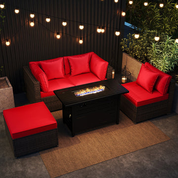 Costway 5-Piece Outdoor Rattan Sofa Set w/ 60000 BTU Fire Pit Table 30158206 New