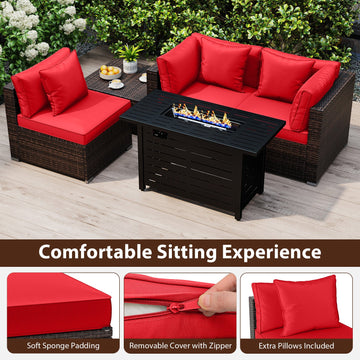Costway 5-Piece Outdoor Rattan Sofa Set w/ 60000 BTU Fire Pit Table 30158206 New