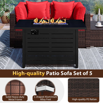 Costway 5-Piece Outdoor Rattan Sofa Set w/ 60000 BTU Fire Pit Table 30158206 New