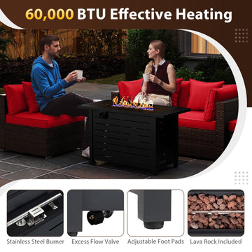 Costway 5-Piece Outdoor Rattan Sofa Set w/ 60000 BTU Fire Pit Table 30158206 New