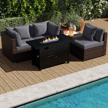 Costway 5-Piece Outdoor Rattan Sofa Set w/ 60000 BTU Fire Pit Table 30158206 New