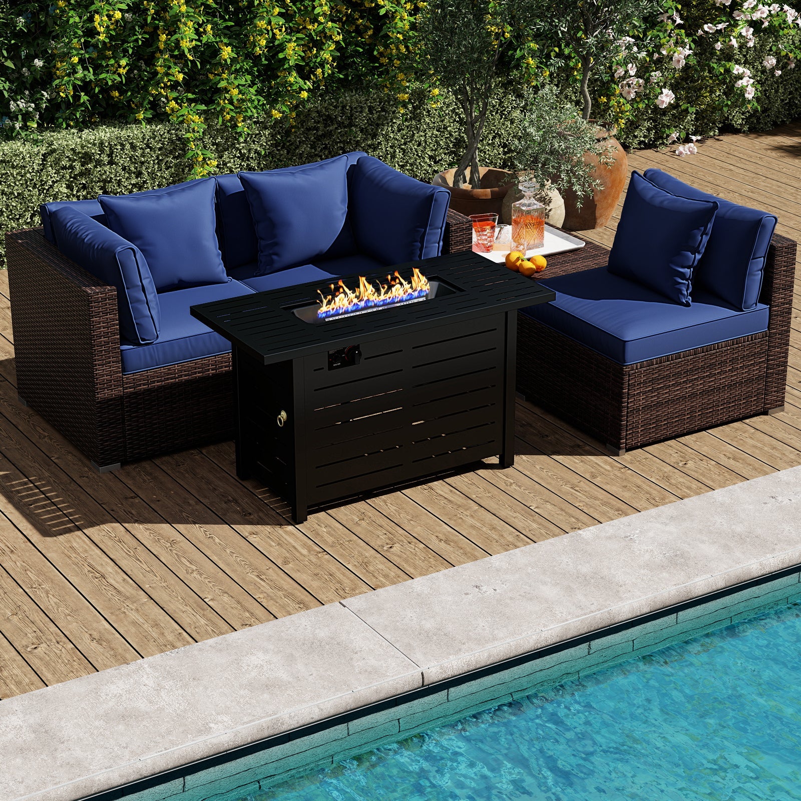Costway 5-Piece Outdoor Rattan Sofa Set w/ 60000 BTU Fire Pit Table 30158206 New