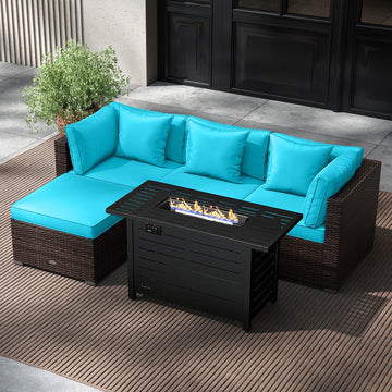 Costway 5-Piece Outdoor Rattan Sofa Set w/ 60000 BTU Fire Pit Table 30158206 New