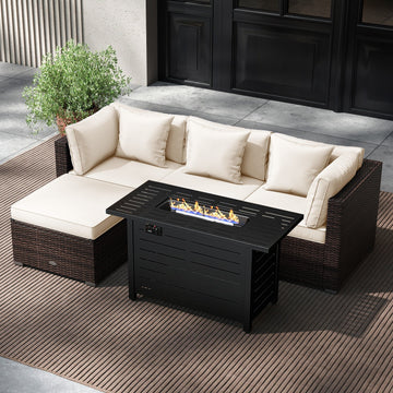 Costway 5-Piece Outdoor Rattan Sofa Set w/ 60000 BTU Fire Pit Table 30158206 New