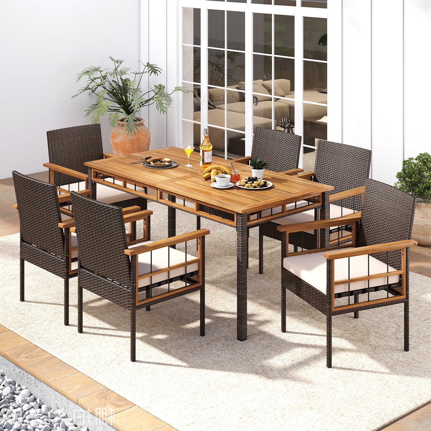 Costway 7-Piece PE Wicker Patio Dining Set Garden Backyard 76137210 New