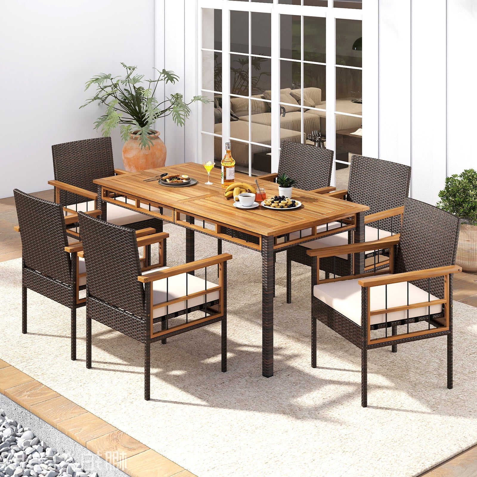 Costway 7-Piece PE Wicker Patio Dining Set Garden Backyard 76137210 New