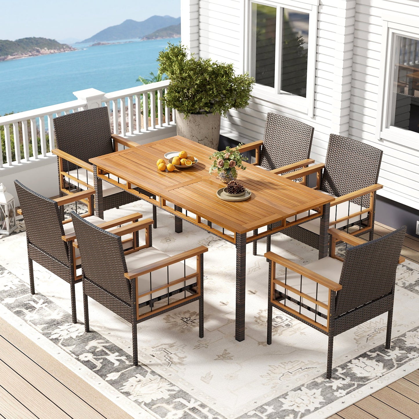 Costway 7-Piece PE Wicker Patio Dining Set Garden Backyard 76137210 New