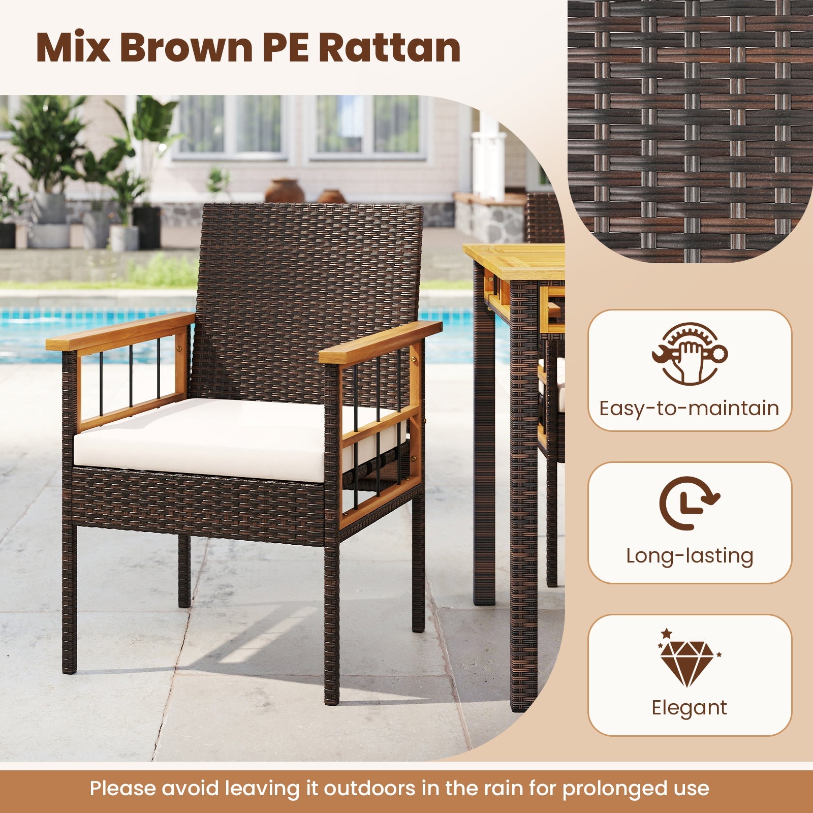 Costway 7-Piece PE Wicker Patio Dining Set Garden Backyard 76137210 New