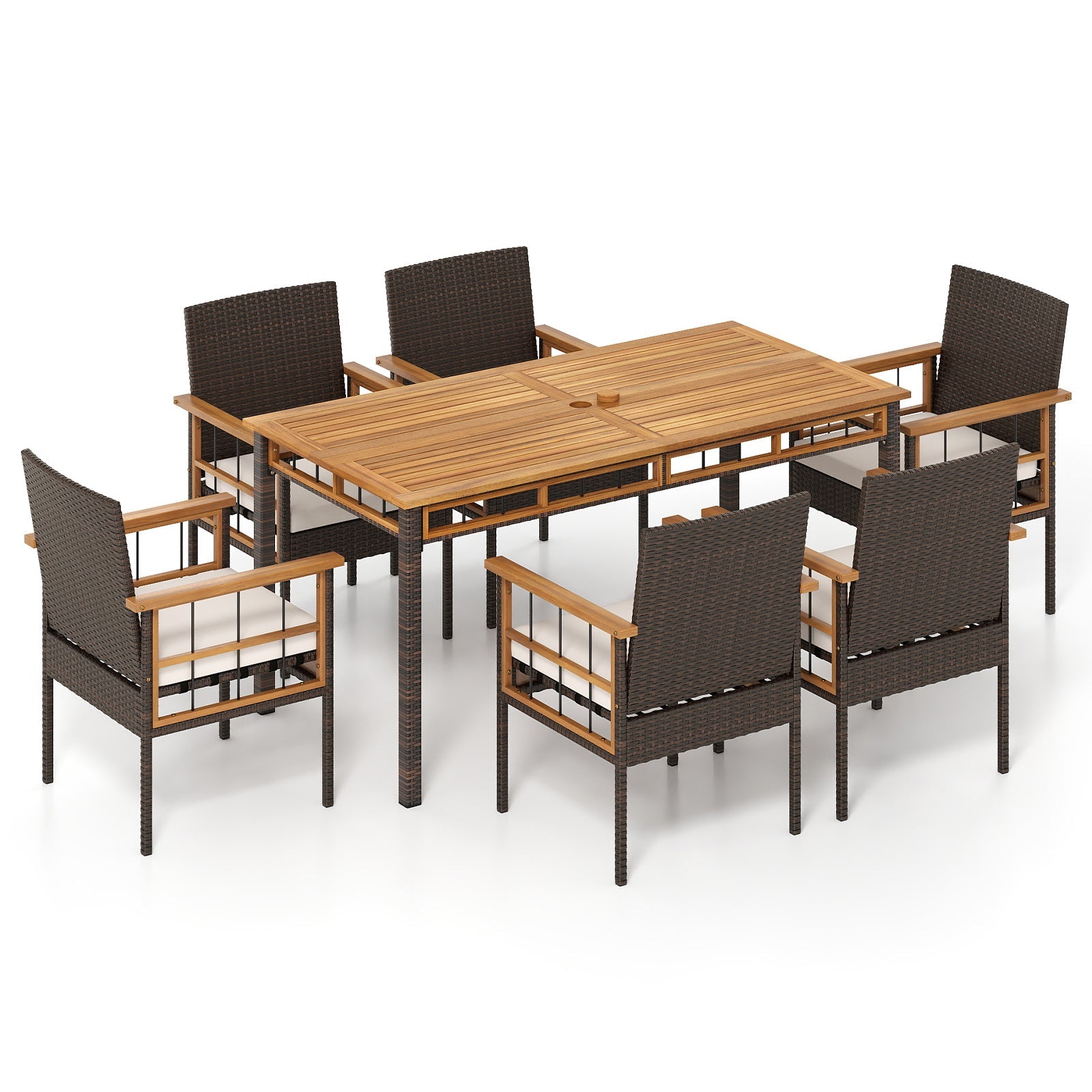 Costway 7-Piece PE Wicker Patio Dining Set Garden Backyard 76137210 New