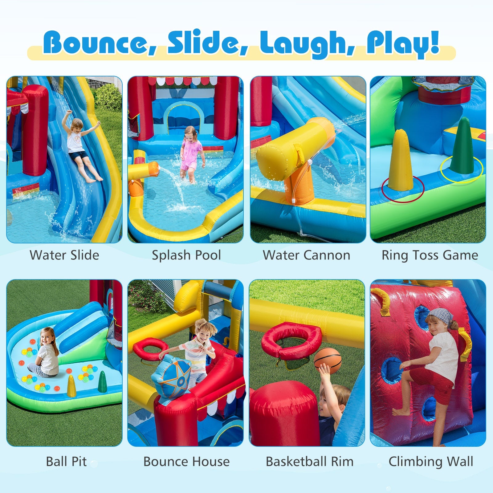 Costway Inflatable Water Park Splash Pool 50 Ocean Balls 750W Blower 31831448 New