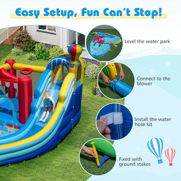 Costway Inflatable Water Park Splash Pool 50 Ocean Balls 750W Blower 31831448 New