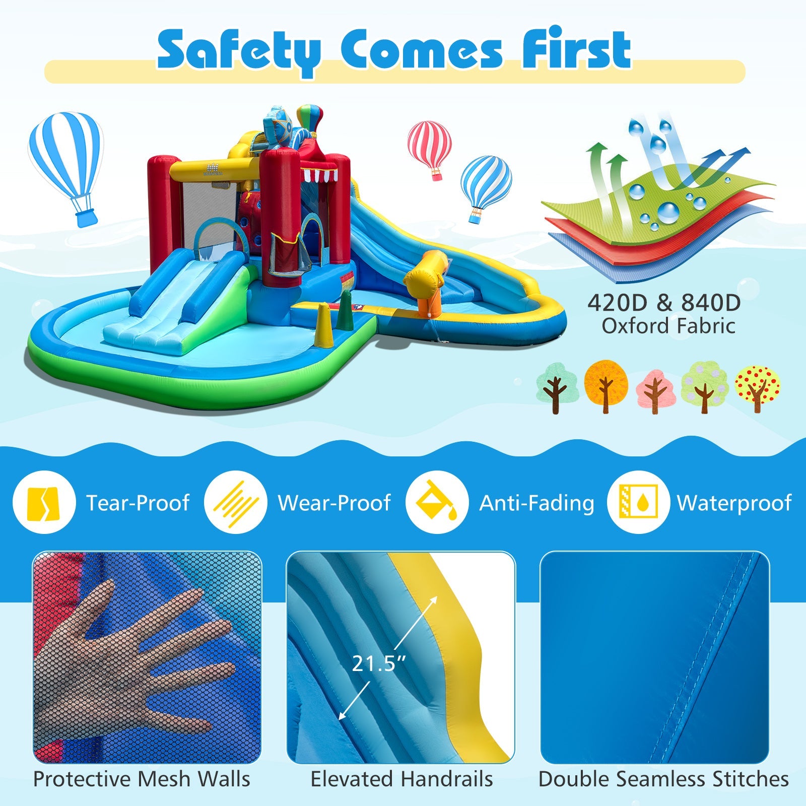 Costway Inflatable Water Park Splash Pool 50 Ocean Balls 750W Blower 31831448 New