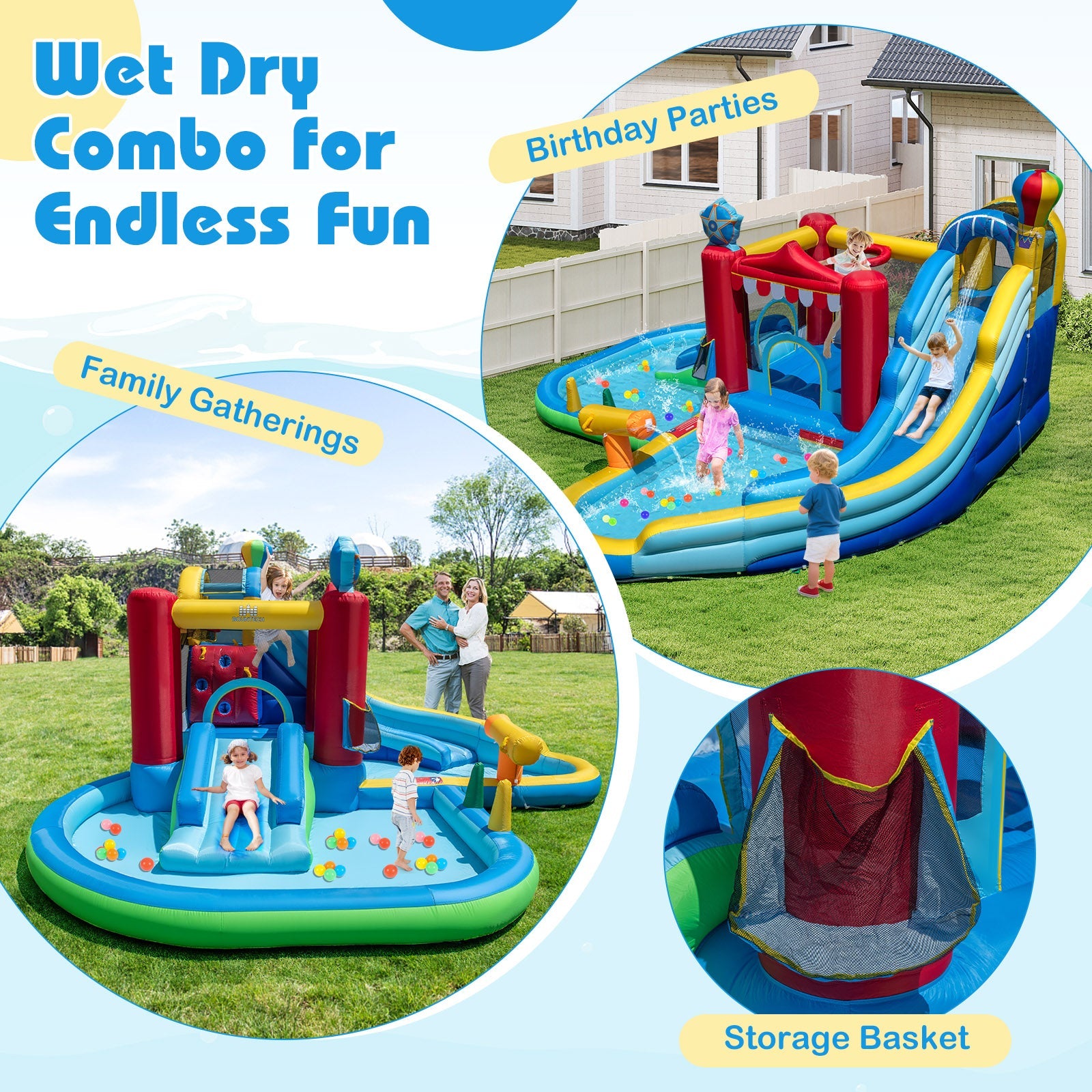 Costway Inflatable Water Park Splash Pool 50 Ocean Balls 750W Blower 31831448 New