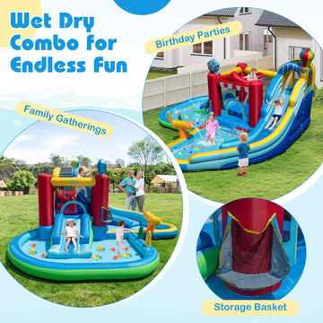 Costway Inflatable Water Park Splash Pool 50 Ocean Balls 750W Blower 31831448 New