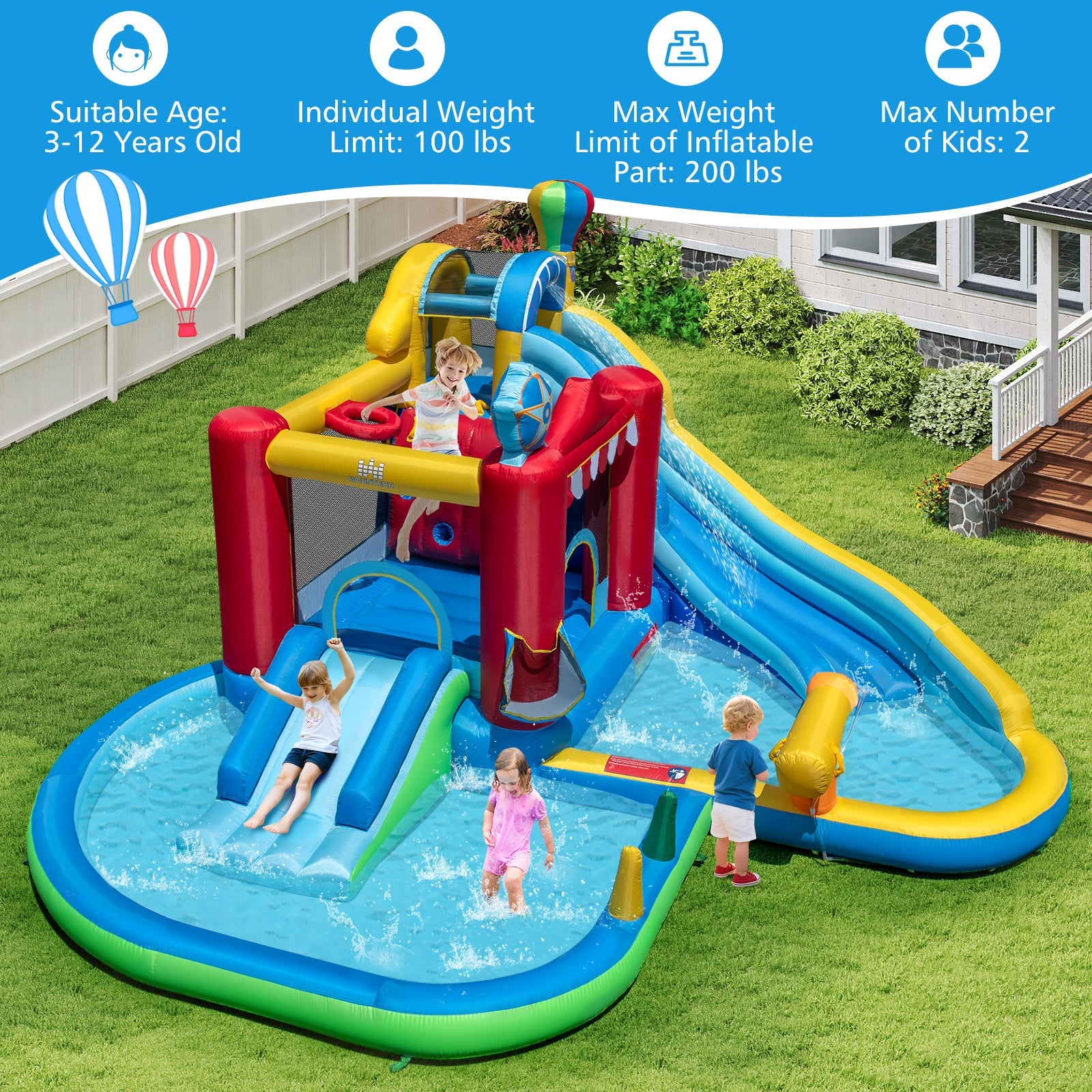 Costway Inflatable Water Park Splash Pool 50 Ocean Balls 750W Blower 31831448 New