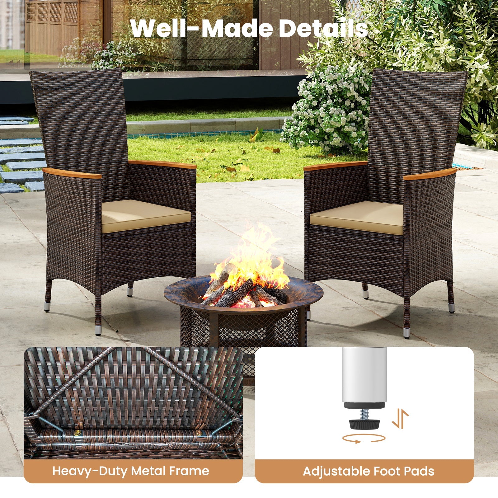 Costway 7-Pc Outdoor Patio Dining Set for 6 Wicker Armchairs Acacia Wood Table 36385210 New