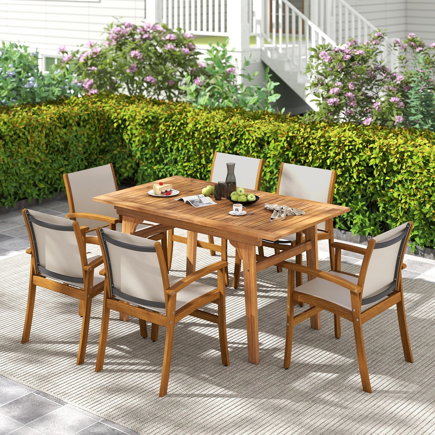 Costway 9-Piece Outdoor Acacia Wood Patio Dining Set for 6-8 68872462 New
