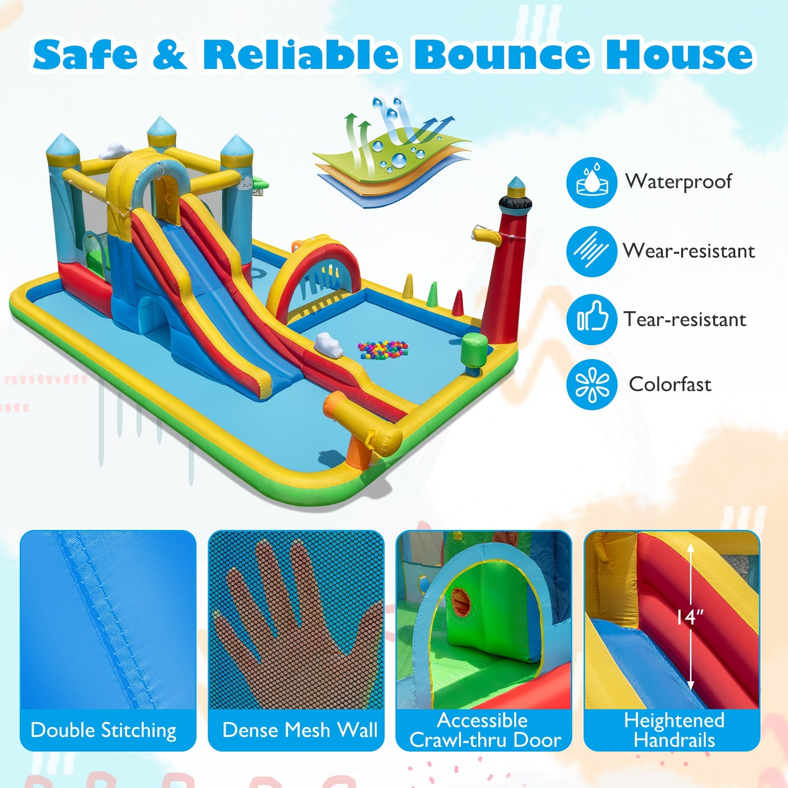 Costway Inflatable Water Slide Jumping Area Climbing Wall 61205588 New