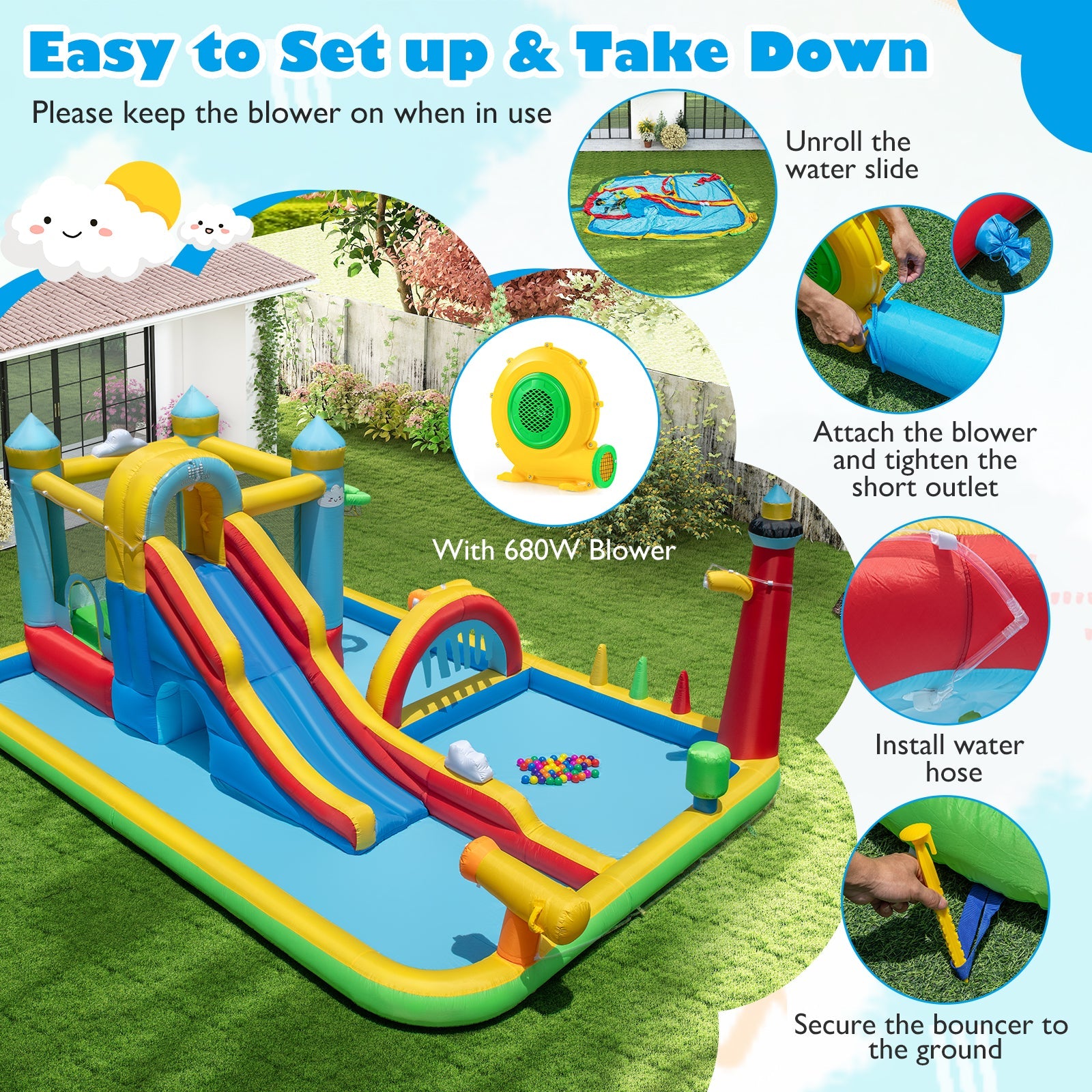 Costway Inflatable Water Slide Jumping Area Climbing Wall 61205588 New