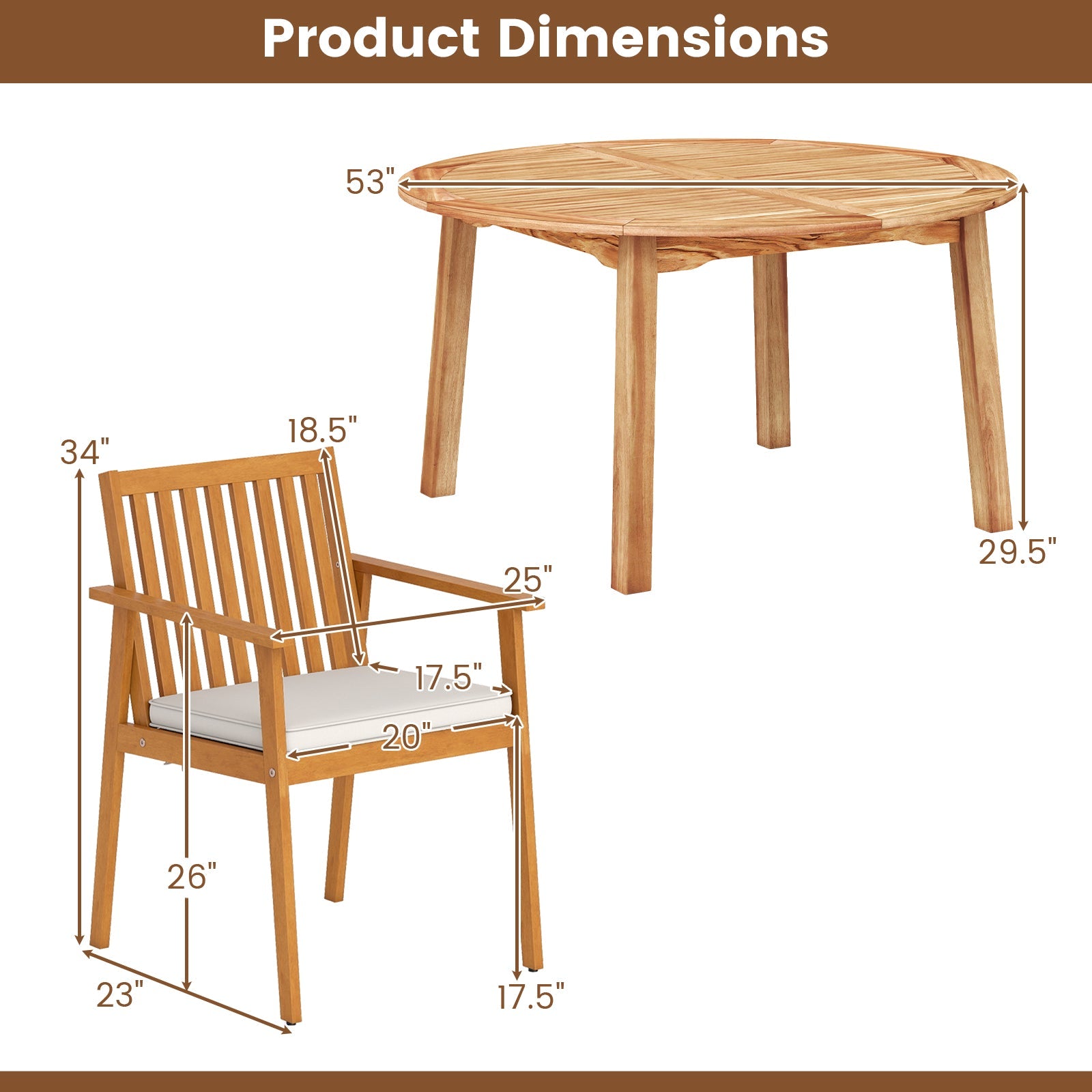 Costway 5-Pc Acacia Wood Patio Dining Set w/ Umbrella Hole 11221443 New