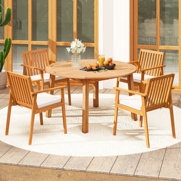 Costway 5-Pc Acacia Wood Patio Dining Set w/ Umbrella Hole 11221443 New