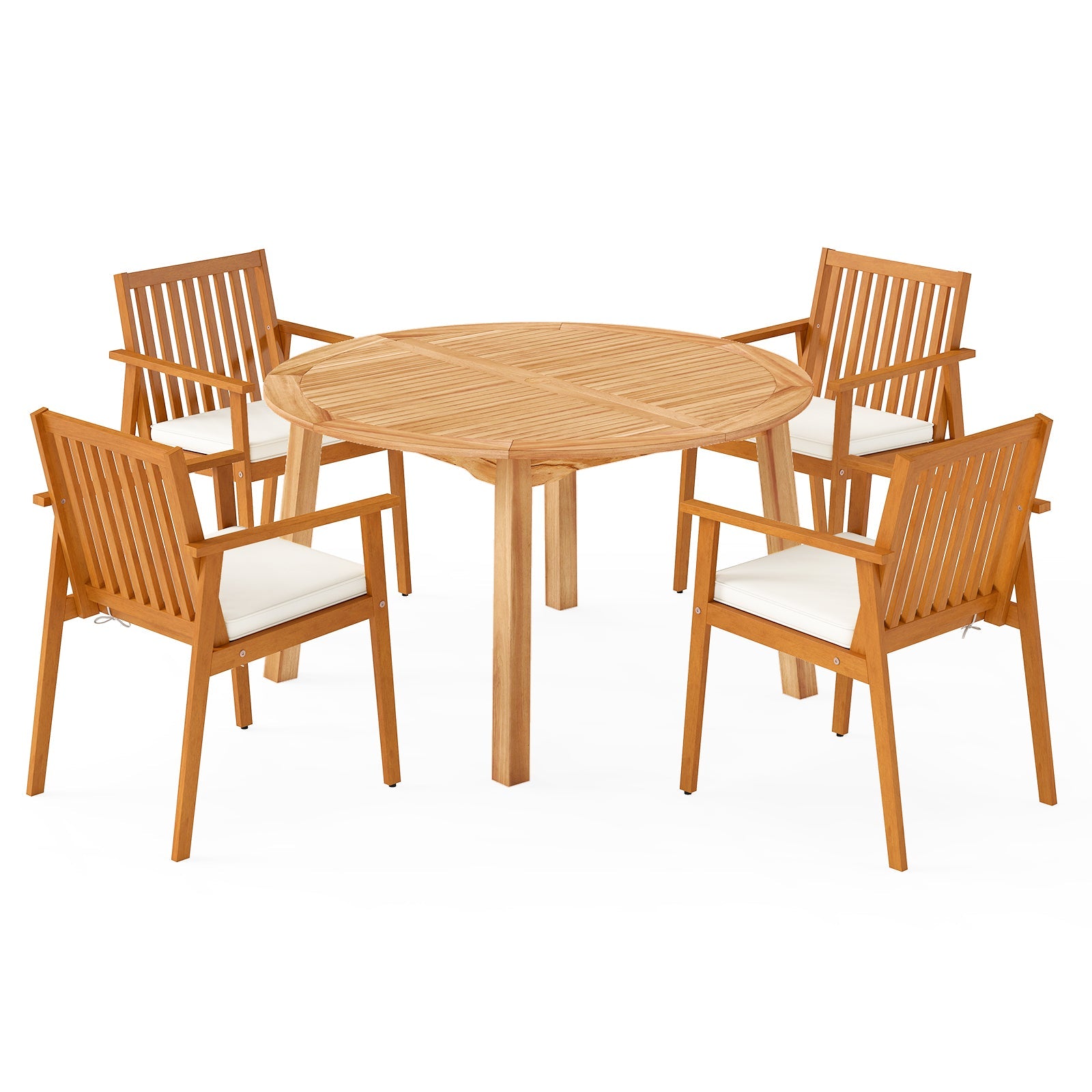Costway 5-Pc Acacia Wood Patio Dining Set w/ Umbrella Hole 11221443 New