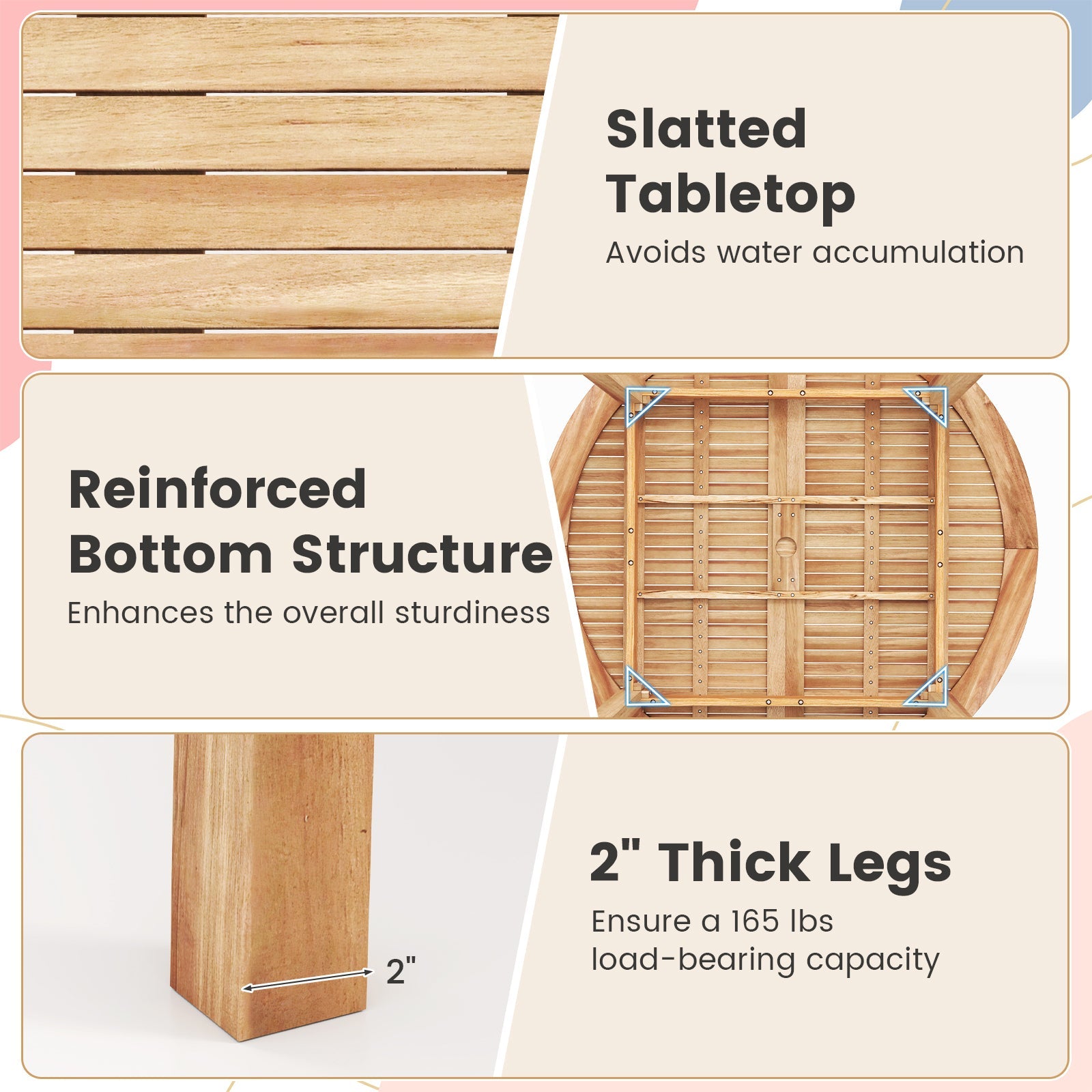 Costway 5-Pc Acacia Wood Patio Dining Set w/ Umbrella Hole 11221443 New