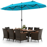 Costway 11-Pc Patio Dining Set w/ 15' Double-Sided Umbrella & 8 Stackable Rattan Chairs 25652813 New