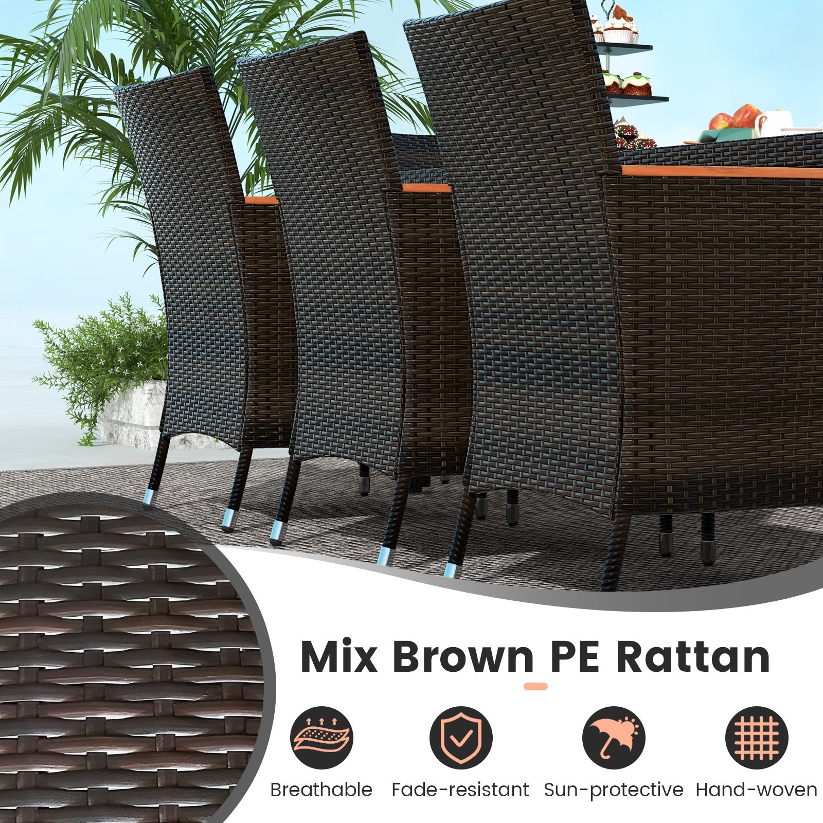 Costway 11-Pc Patio Dining Set w/ 15' Double-Sided Umbrella & 8 Stackable Rattan Chairs 25652813 New