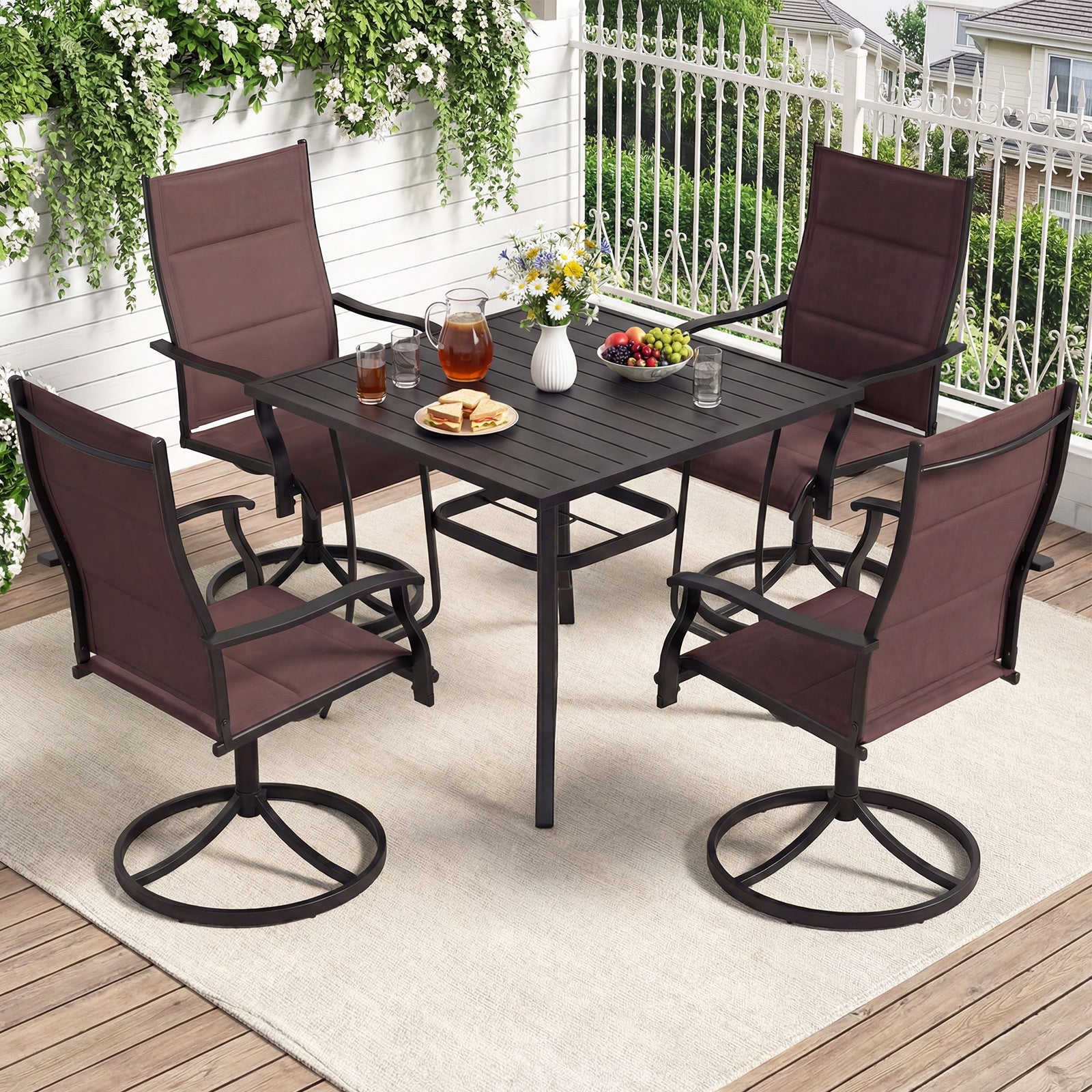 Costway 5-Pc Outdoor Patio Dining Set 4 Swivel Chairs 36" Square Table 80234842 New