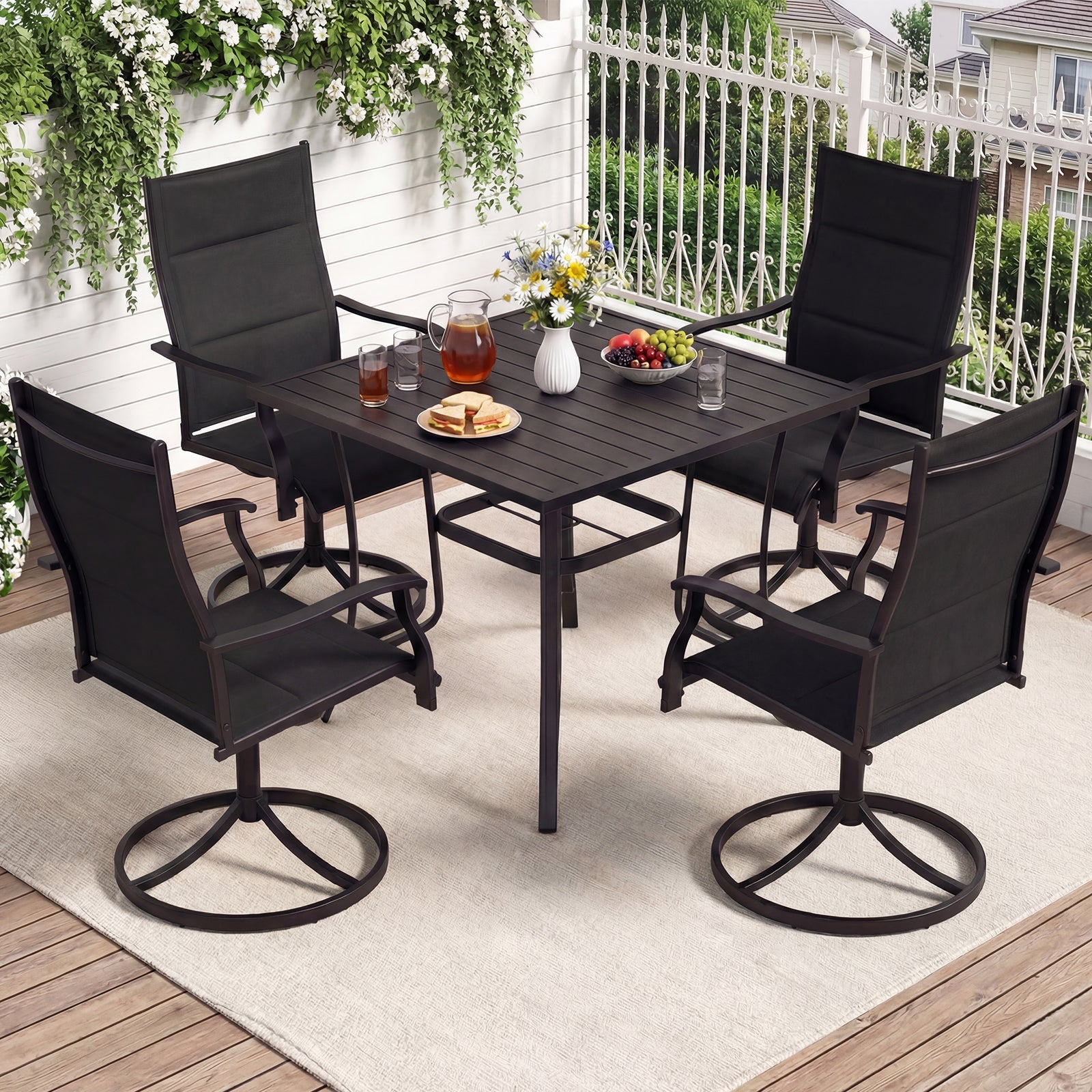 Costway 5-Pc Outdoor Patio Dining Set 4 Swivel Chairs 36" Square Table 80234842 New