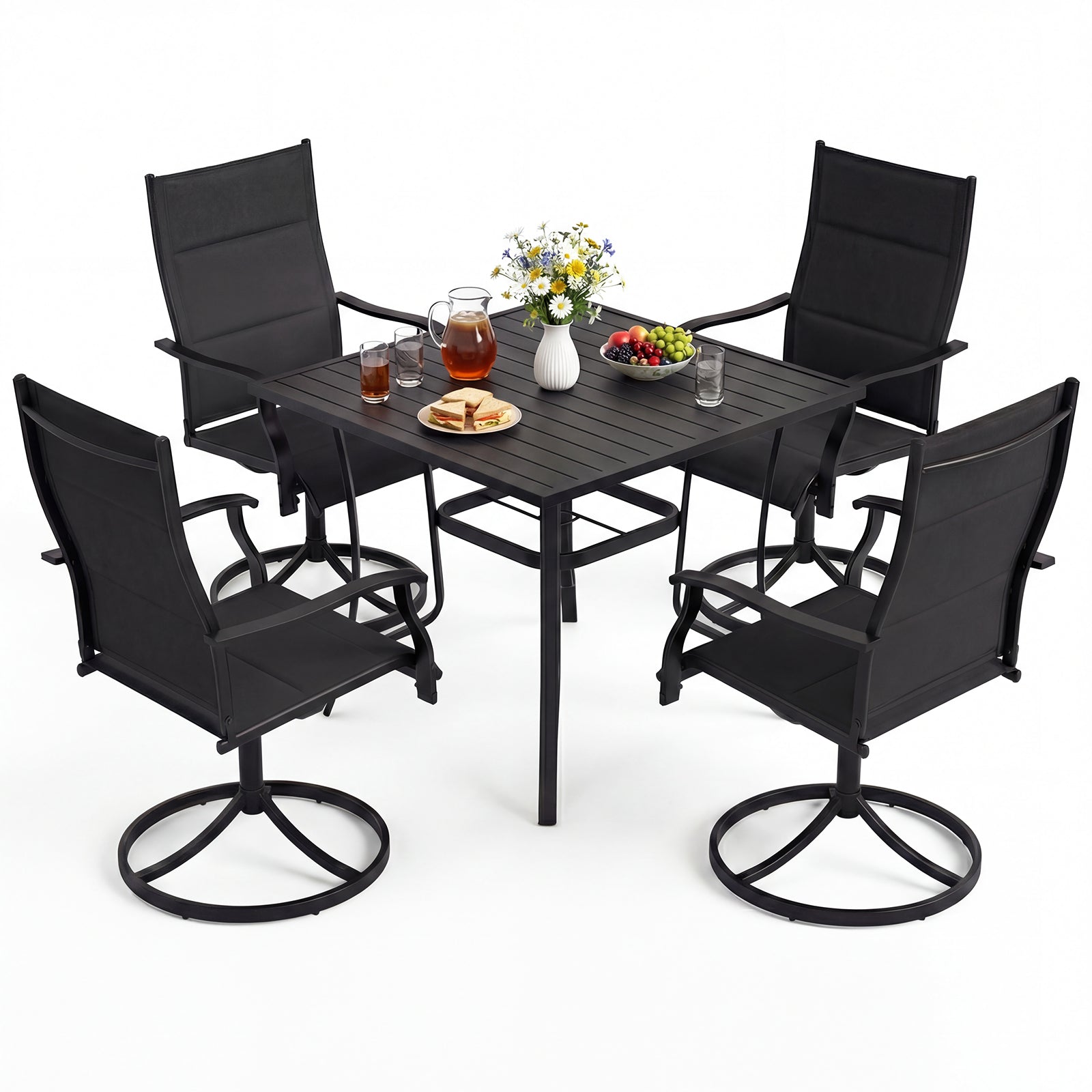 Costway 5-Pc Outdoor Patio Dining Set 4 Swivel Chairs 36" Square Table 80234842 New