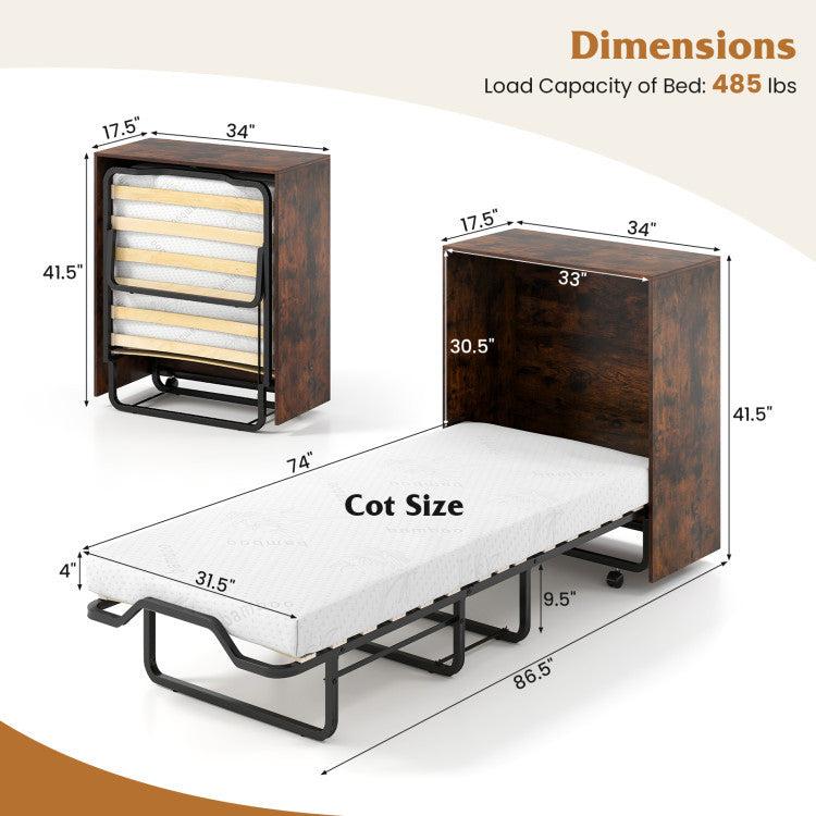 Costway 3-Piece Space-Saving Murphy Bed Teddy Sofa Bookshelf Set 96953075 New