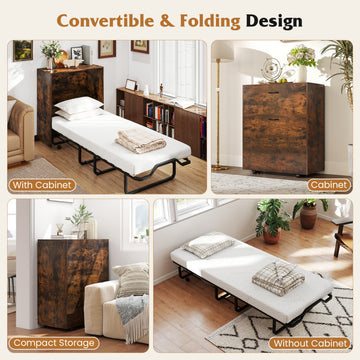Costway 3-Piece Space-Saving Murphy Bed Teddy Sofa Bookshelf Set 96953075 New
