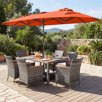 Costway 8-Piece Patio Dining Set w/ Double-Sided Market Umbrella Orange 58234818 New