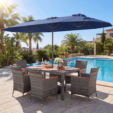 Costway 8-Piece Patio Dining Set w/ Double-Sided Market Umbrella Orange 58234818 New