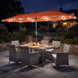 Costway 8-Pc Outdoor Wicker Dining Furniture Set w/ 13.5' Double-Sided Patio Umbrella Orange 23672016 New