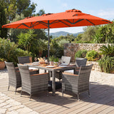Costway 8-Pc Outdoor Wicker Dining Furniture Set w/ 13.5' Double-Sided Patio Umbrella Orange 23672016 New