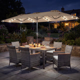 Costway 8-Pc Outdoor Wicker Dining Furniture Set w/ 13.5' Double-Sided Patio Umbrella Orange 23672016 New