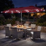 Costway 8-Pc Outdoor Wicker Dining Furniture Set w/ 13.5' Double-Sided Patio Umbrella Orange 23672016 New
