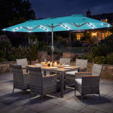 Costway 8-Pc Outdoor Wicker Dining Furniture Set w/ 13.5' Double-Sided Patio Umbrella Orange 23672016 New