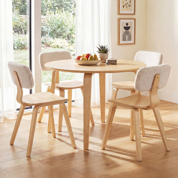 Costway 5-Piece Dining Table Set w/ 4 Padded Chairs & Rubber Wood Round Table 91917551 New