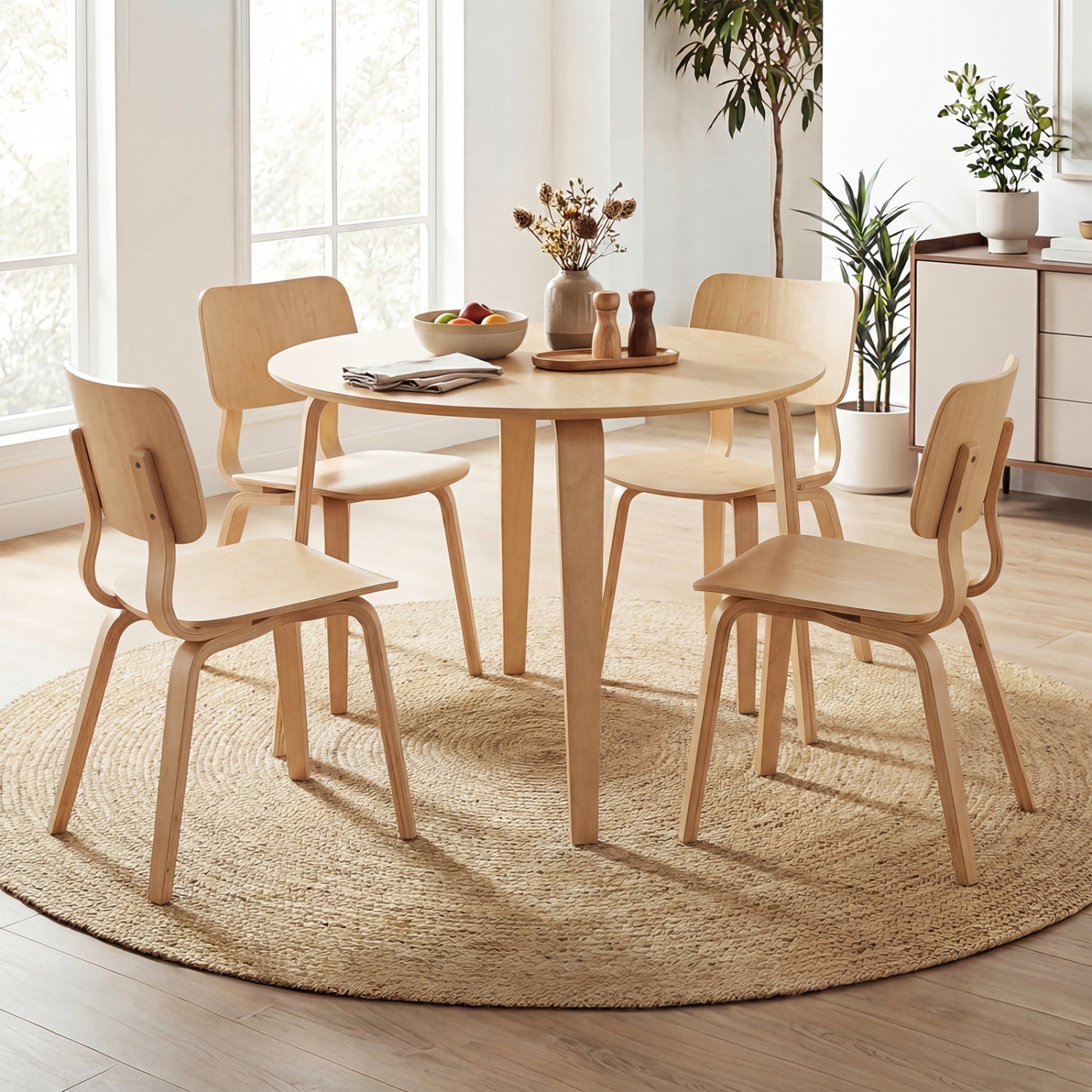 Costway 5-Piece Dining Table Set w/ 4 Padded Chairs & Rubber Wood Round Table 91917551 New