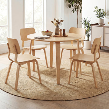 Costway 5-Piece Dining Table Set w/ 4 Padded Chairs & Rubber Wood Round Table 91917551 New