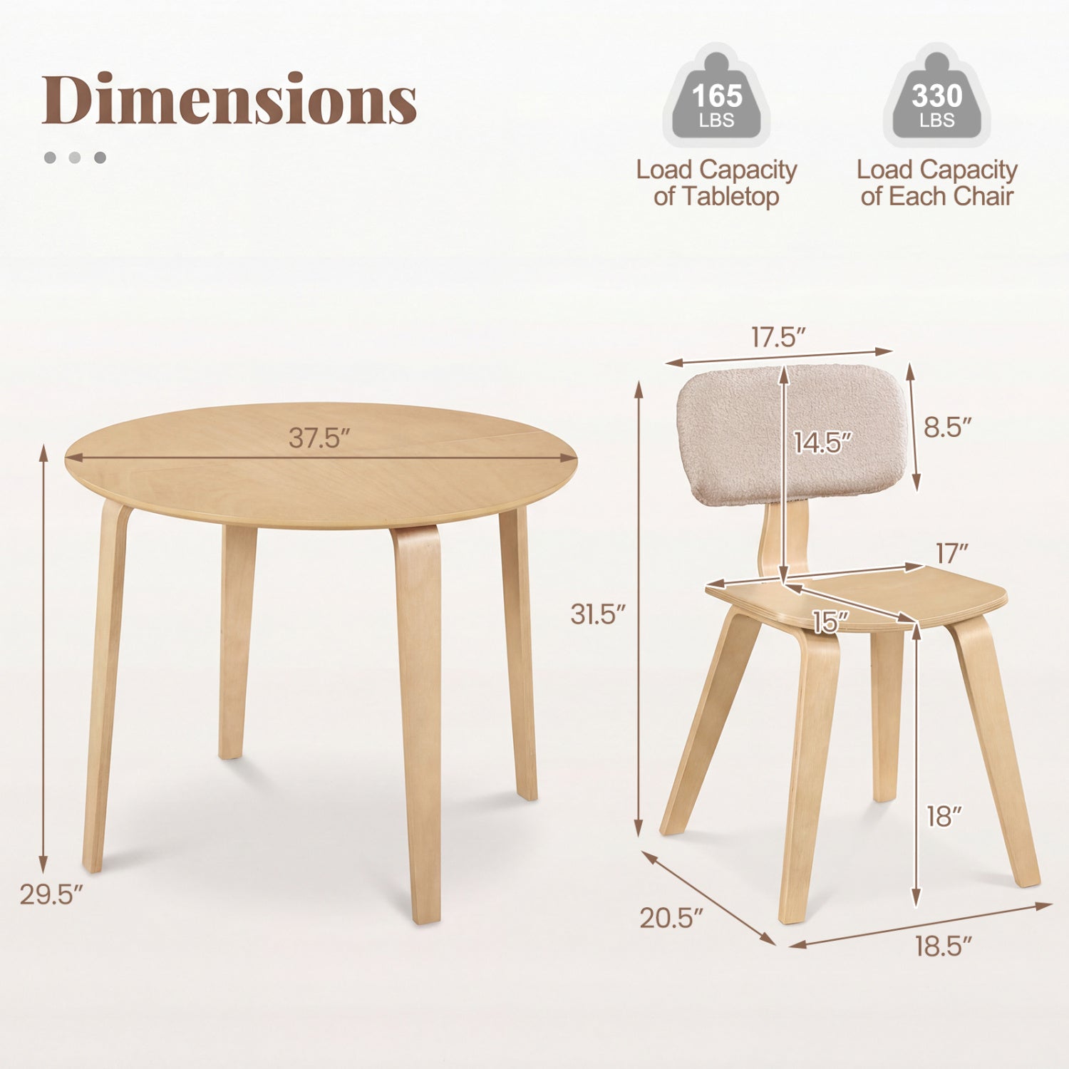 Costway 5-Piece Dining Table Set w/ 4 Padded Chairs & Rubber Wood Round Table 91917551 New