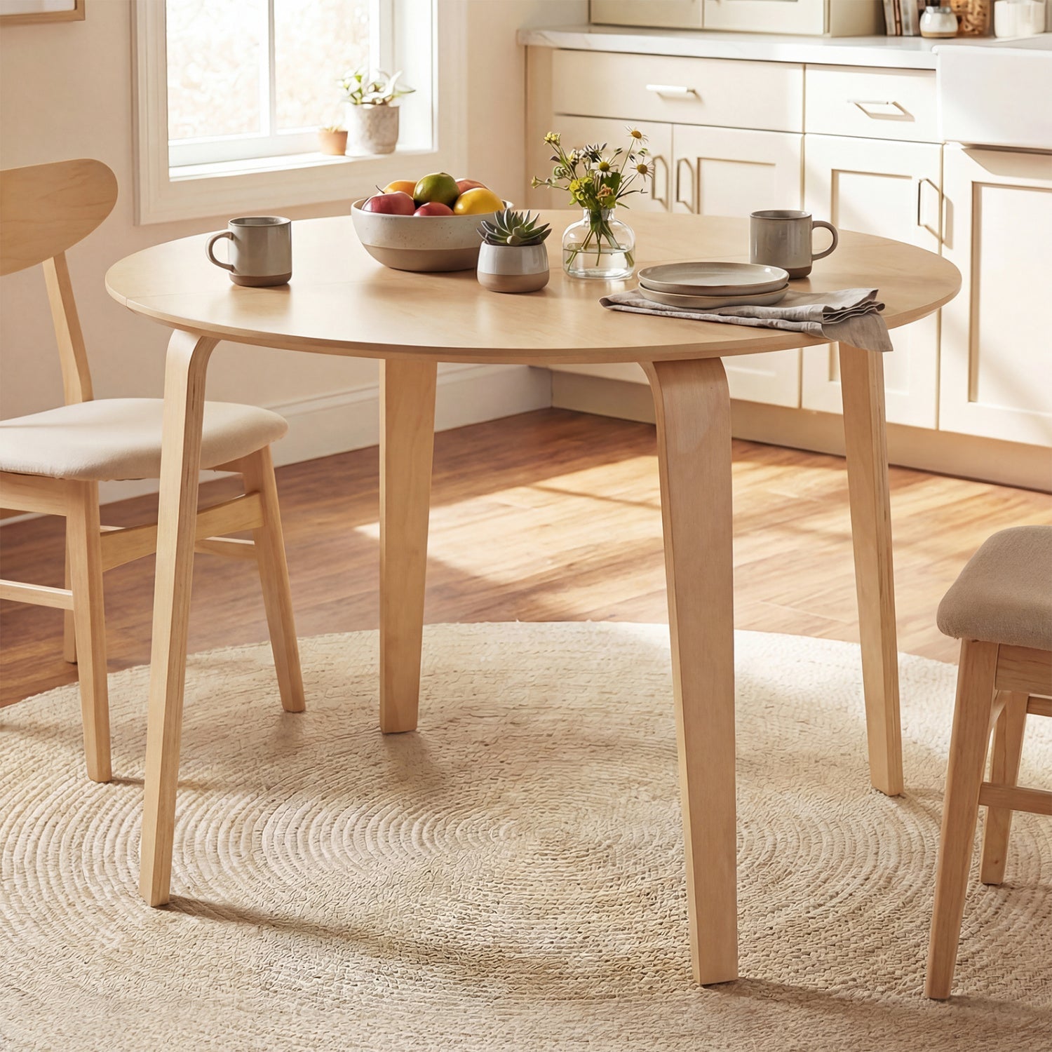 Costway 5-Piece Dining Table Set w/ 4 Padded Chairs & Rubber Wood Round Table 91917551 New