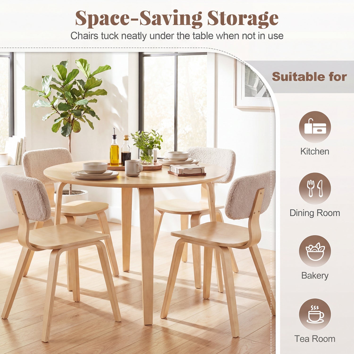 Costway 5-Piece Dining Table Set w/ 4 Padded Chairs & Rubber Wood Round Table 91917551 New