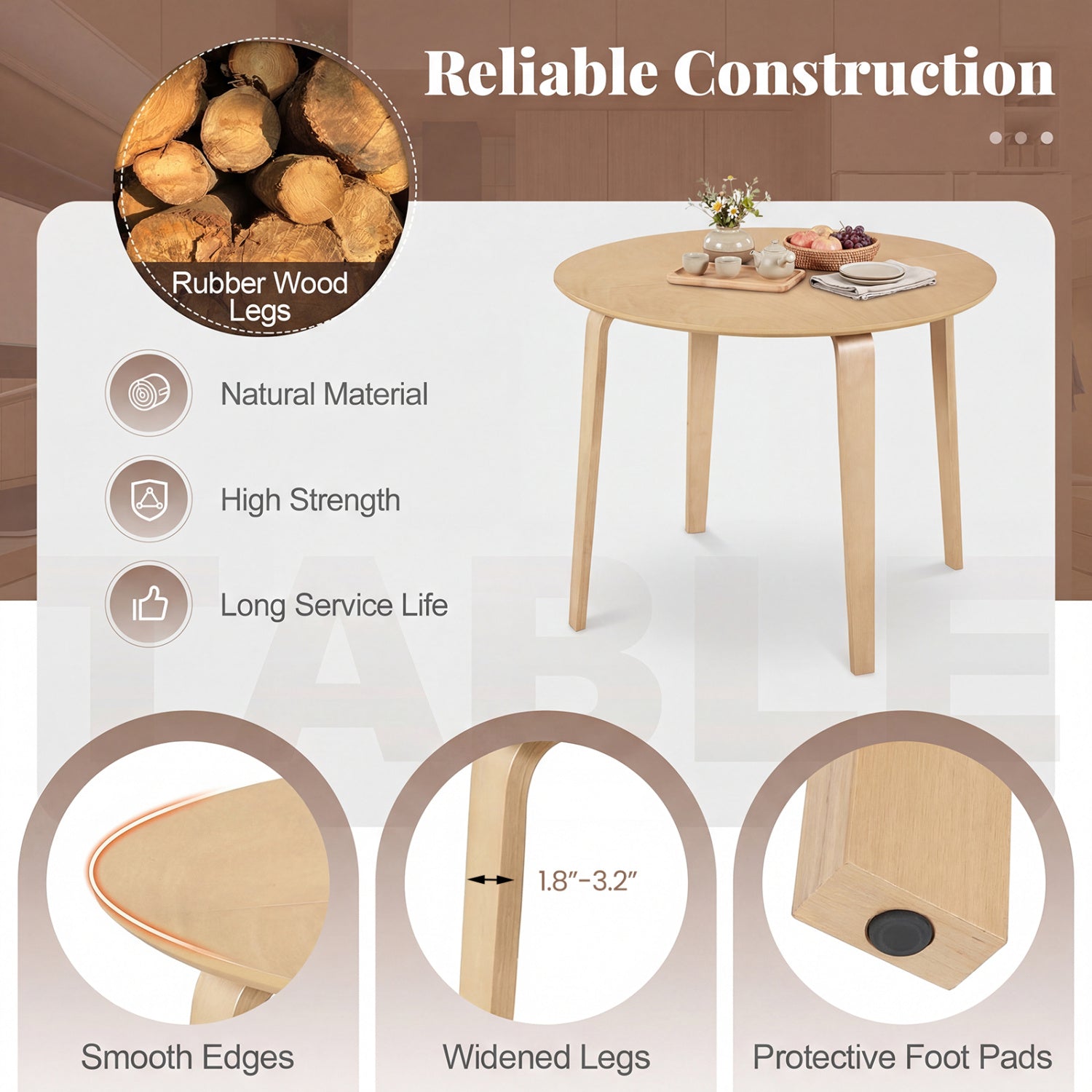Costway 5-Piece Dining Table Set w/ 4 Padded Chairs & Rubber Wood Round Table 91917551 New