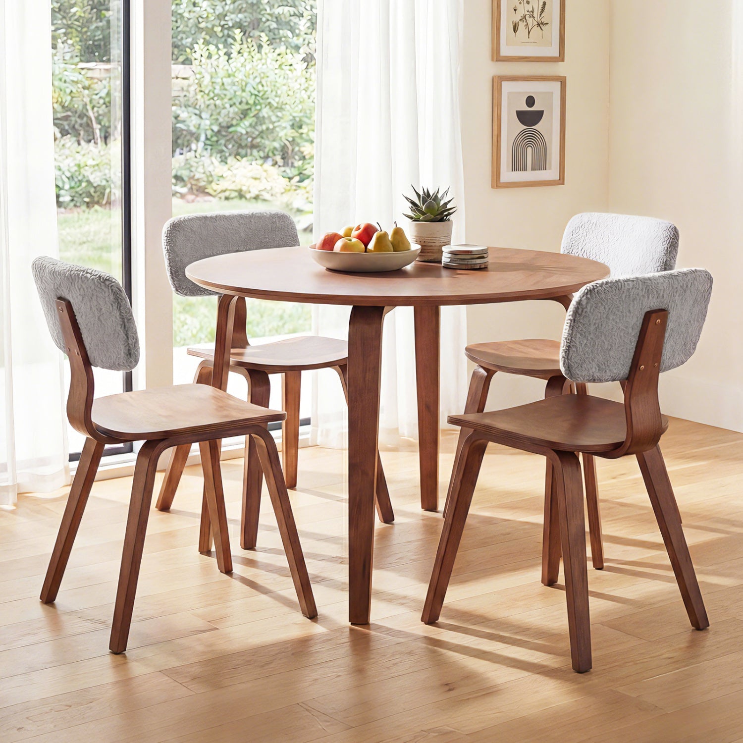 Costway 5-Piece Dining Table Set w/ 4 Padded Chairs & Rubber Wood Round Table 91917551 New